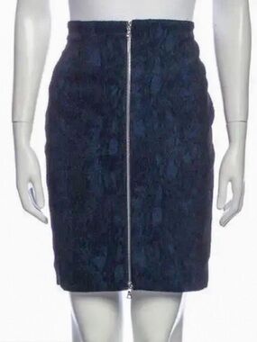 Yigal Azrouël Textured Knit Pencil Skirt Front Zip Abstract Blue Black US 8/M
